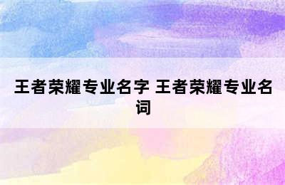 王者荣耀专业名字 王者荣耀专业名词